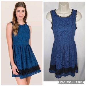 Francescas Floral Lace Fit Flare A Line Peacock Blue Sleeveless Lined Dress XS